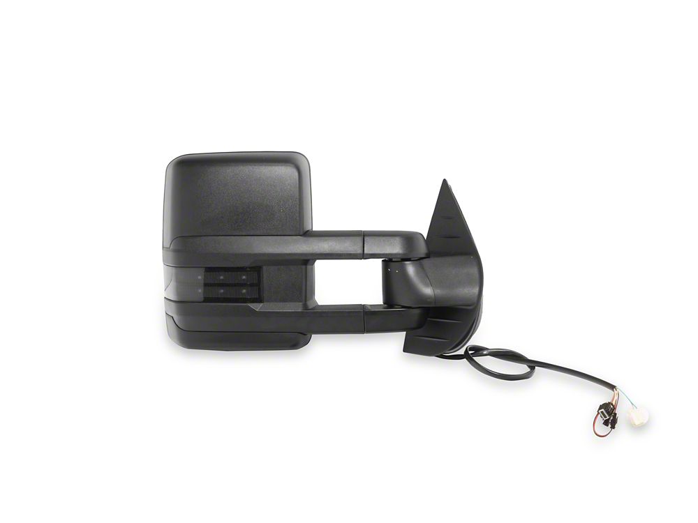 RedRock Powered Heated Tow Mirrors with Arrow on Glass Smoked Amber LED Turn Signal; Textured Black (07-13 Silverado 1500)