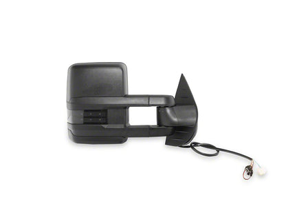 RedRock Powered Heated Tow Mirrors with Arrow on Glass Smoked Amber LED Turn Signal; Textured Black (07-13 Silverado 1500)