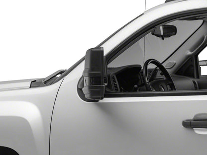 RedRock Powered Heated Tow Mirrors with Arrow on Glass Smoked Amber LED Turn Signal; Textured Black (07-13 Silverado 1500)
