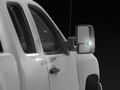 RedRock Powered Heated Tow Mirrors with Arrow on Glass Smoked Amber LED Turn Signal; Textured Black (07-13 Silverado 1500)
