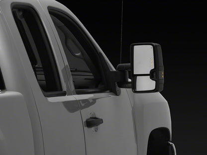 RedRock Powered Heated Tow Mirrors with Arrow on Glass Smoked Amber LED Turn Signal; Textured Black (07-13 Silverado 1500)