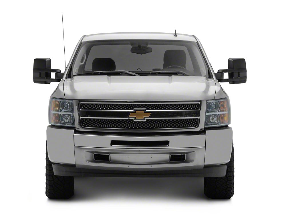 RedRock Powered Heated Tow Mirrors with Arrow on Glass Smoked Amber LED Turn Signal; Textured Black (07-13 Silverado 1500)
