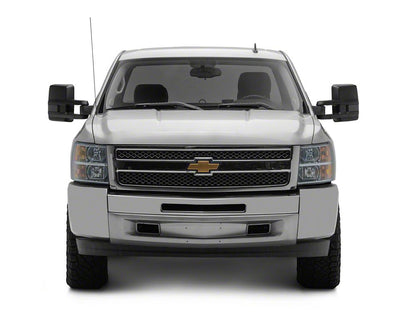 RedRock Powered Heated Tow Mirrors with Arrow on Glass Smoked Amber LED Turn Signal; Textured Black (07-13 Silverado 1500)