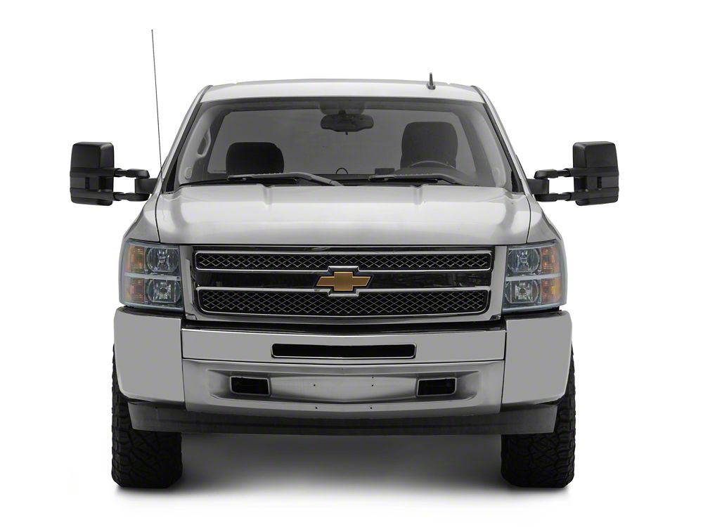 RedRock Powered Heated Tow Mirrors with Arrow on Glass Smoked Amber LED Turn Signal; Textured Black (07-13 Silverado 1500)