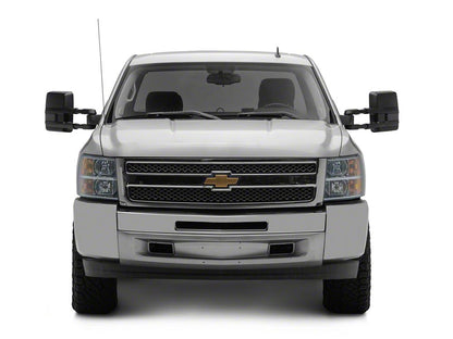 RedRock Powered Heated Tow Mirrors with Arrow on Glass Smoked Amber LED Turn Signal; Textured Black (07-13 Silverado 1500)