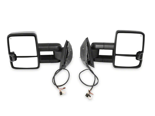 RedRock Powered Heated Tow Mirrors with Arrow on Glass Smoked Amber LED Turn Signal; Chrome (07-13 Silverado 1500)