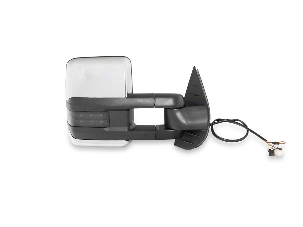 RedRock Powered Heated Tow Mirrors with Arrow on Glass Smoked Amber LED Turn Signal; Chrome (07-13 Silverado 1500)