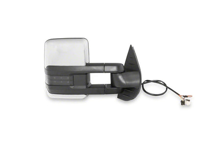 RedRock Powered Heated Tow Mirrors with Arrow on Glass Smoked Amber LED Turn Signal; Chrome (07-13 Silverado 1500)