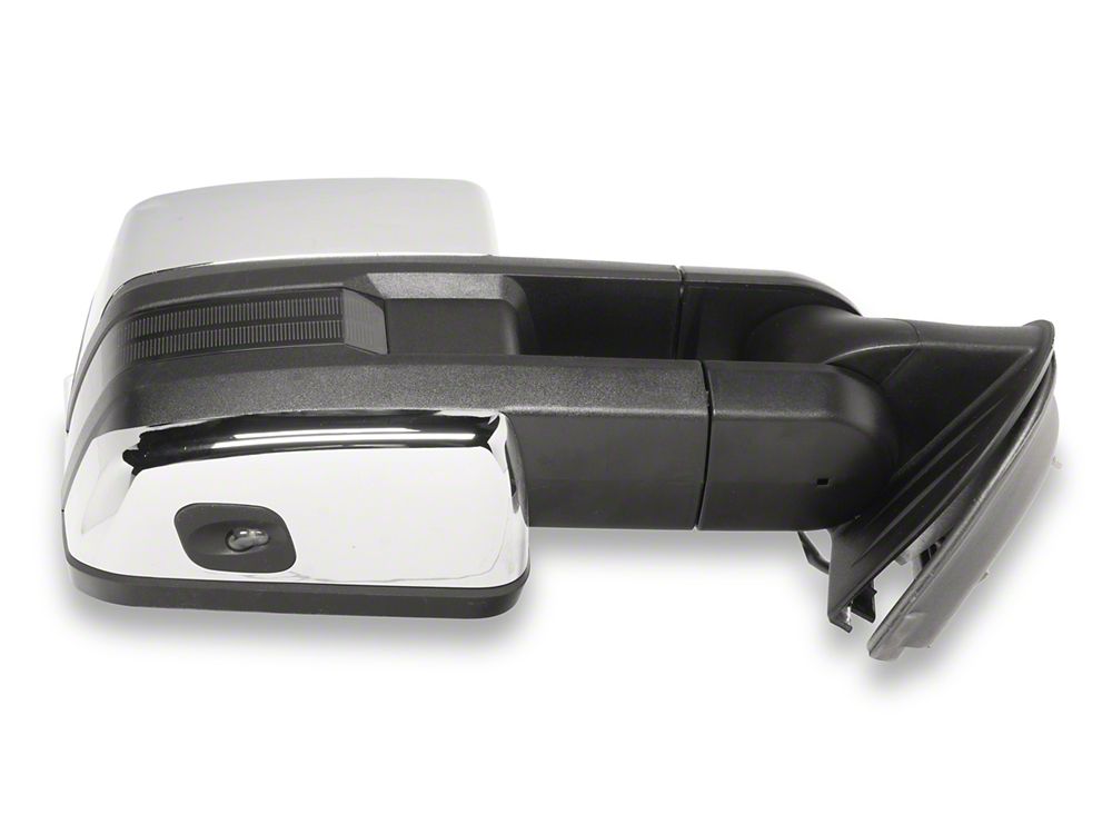 RedRock Powered Heated Tow Mirrors with Arrow on Glass Smoked Amber LED Turn Signal; Chrome (07-13 Silverado 1500)