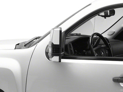 RedRock Powered Heated Tow Mirrors with Arrow on Glass Smoked Amber LED Turn Signal; Chrome (07-13 Silverado 1500)