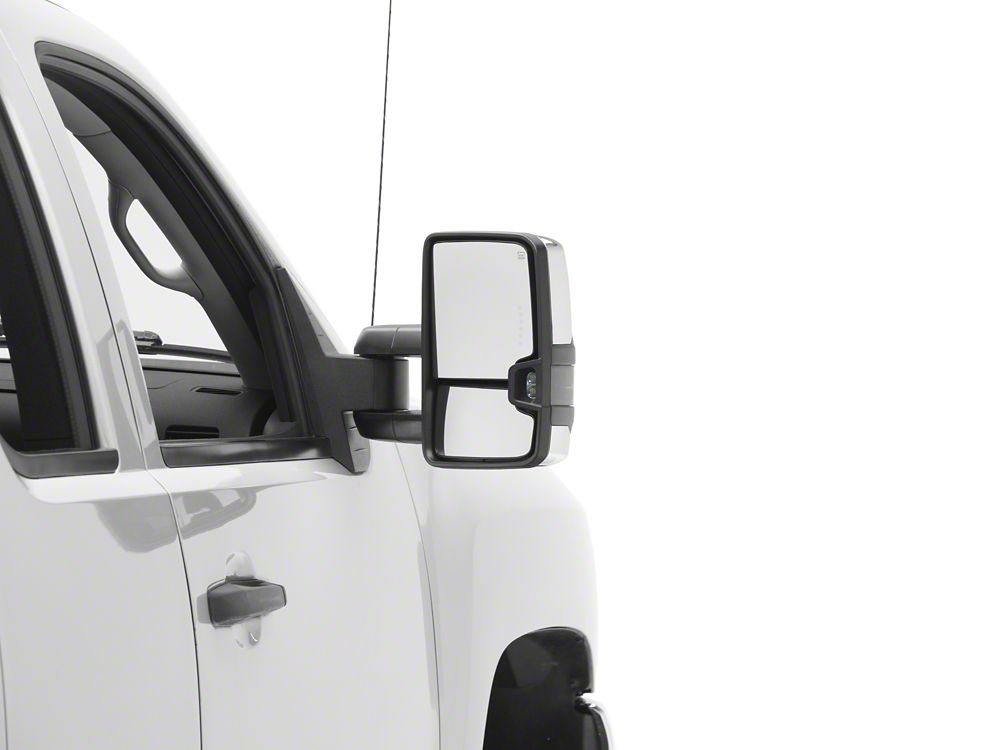 RedRock Powered Heated Tow Mirrors with Arrow on Glass Smoked Amber LED Turn Signal; Chrome (07-13 Silverado 1500)