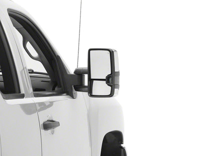 RedRock Powered Heated Tow Mirrors with Arrow on Glass Smoked Amber LED Turn Signal; Chrome (07-13 Silverado 1500)