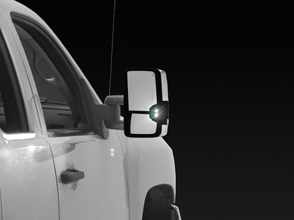 RedRock Powered Heated Tow Mirrors with Arrow on Glass Smoked Amber LED Turn Signal; Chrome (07-13 Silverado 1500)
