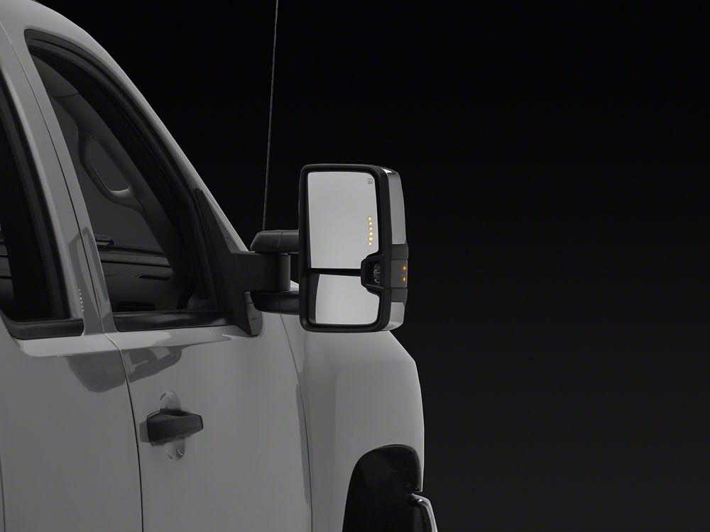 RedRock Powered Heated Tow Mirrors with Arrow on Glass Smoked Amber LED Turn Signal; Chrome (07-13 Silverado 1500)