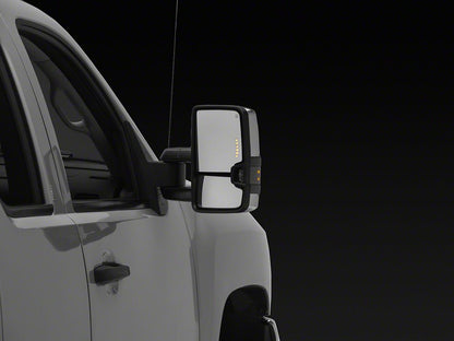 RedRock Powered Heated Tow Mirrors with Arrow on Glass Smoked Amber LED Turn Signal; Chrome (07-13 Silverado 1500)
