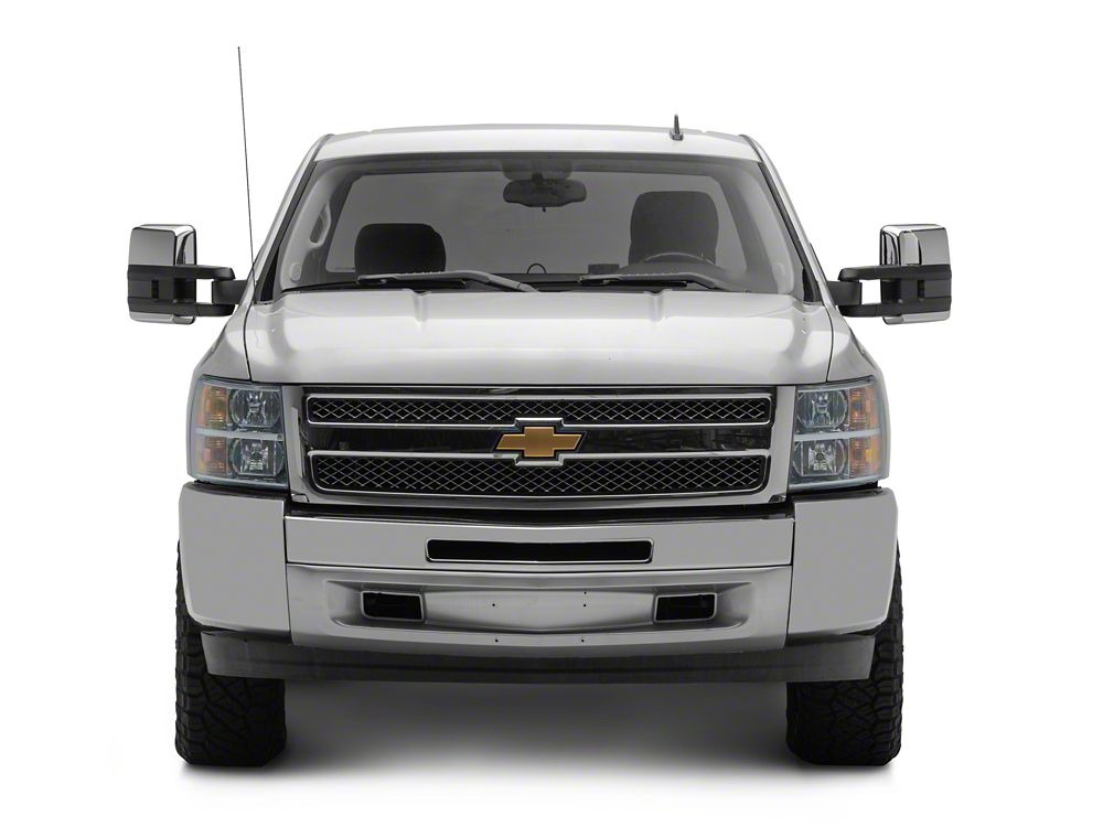 RedRock Powered Heated Tow Mirrors with Arrow on Glass Smoked Amber LED Turn Signal; Chrome (07-13 Silverado 1500)