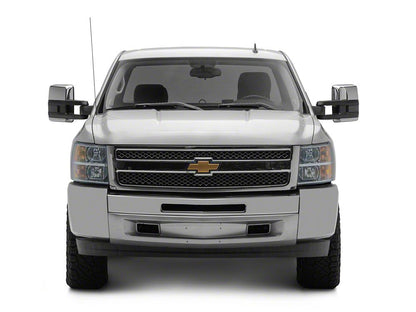RedRock Powered Heated Tow Mirrors with Arrow on Glass Smoked Amber LED Turn Signal; Chrome (07-13 Silverado 1500)