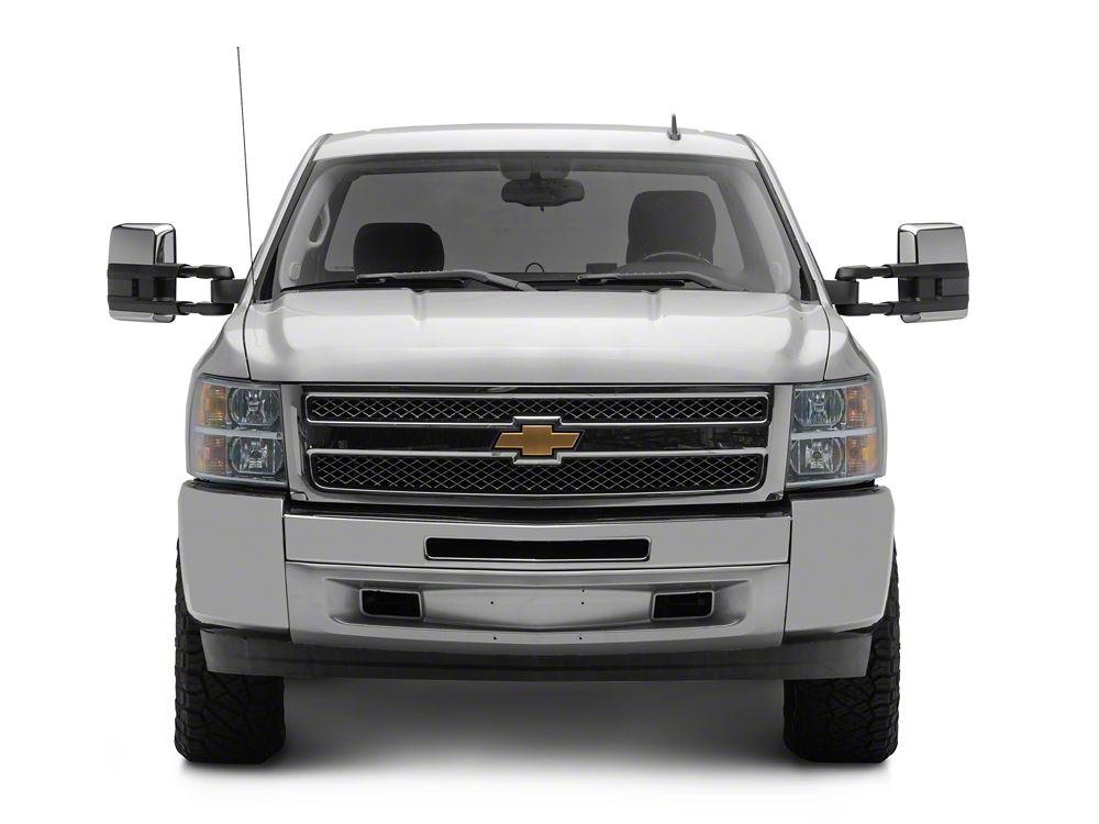 RedRock Powered Heated Tow Mirrors with Arrow on Glass Smoked Amber LED Turn Signal; Chrome (07-13 Silverado 1500)