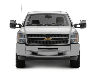RedRock Powered Heated Tow Mirrors with Arrow on Glass Smoked Amber LED Turn Signal; Chrome (07-13 Silverado 1500)