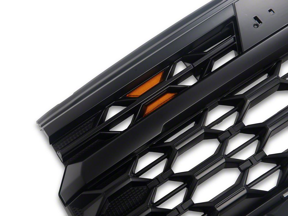 RedRock ZR2 Style Mesh Upper Replacement Grille with Amber Lights; Matte Black (22-26 Silverado 1500, Excluding ZR2)