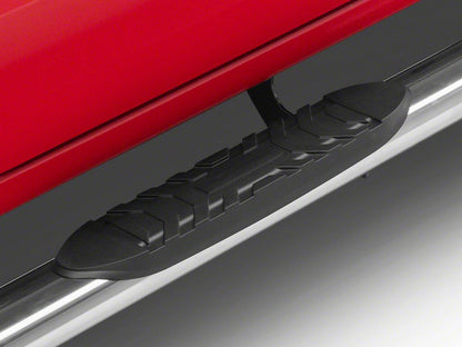 RedRock 5-Inch Oval Bent Wheel to Wheel Side Step Bars; Stainless Steel (19-25 Sierra 1500 Crew Cab w/ 5.80-Foot Short Box)