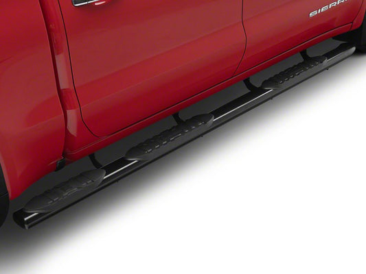 RedRock 5-Inch Oval Bent Wheel to Wheel Side Step Bars; Black (19-25 Sierra 1500 Crew Cab w/ 5.80-Foot Short Box)