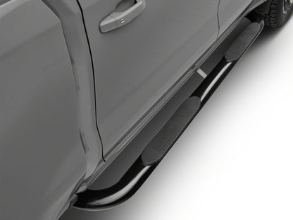 RedRock 4-Inch Oval Bent End Side Step Bars; Black (19-25 Sierra 1500 Crew Cab)