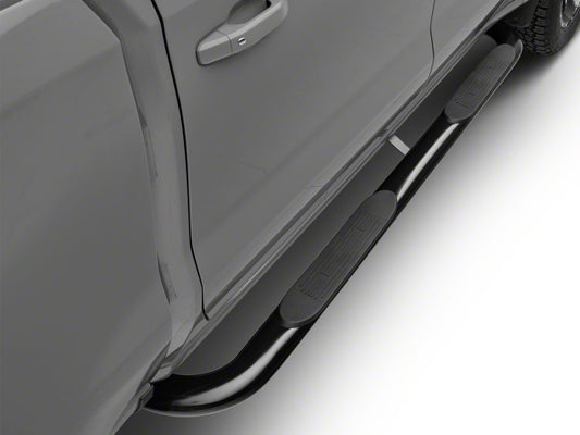 RedRock 4-Inch Oval Bent End Side Step Bars; Black (19-25 Sierra 1500 Crew Cab)