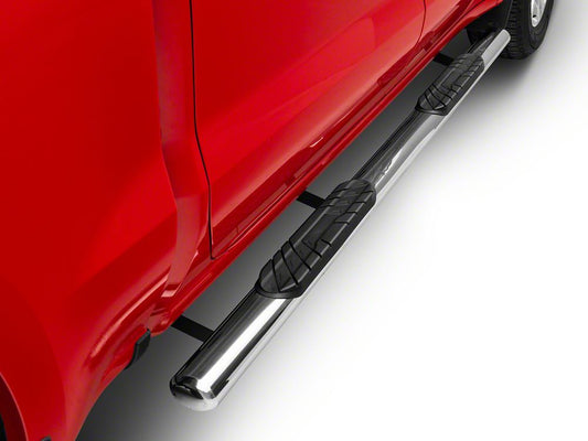 RedRock 4-Inch Oval Straight End Side Step Bars; Stainless Steel (19-25 Sierra 1500 Crew Cab)