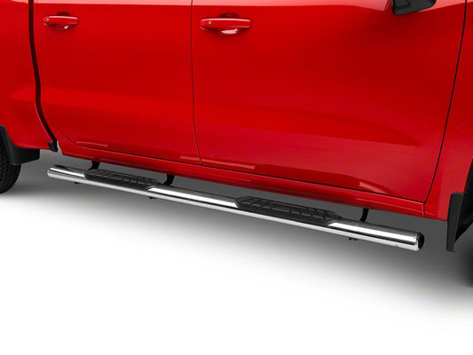 RedRock 4-Inch Oval Straight End Side Step Bars; Stainless Steel (19-25 Sierra 1500 Crew Cab)