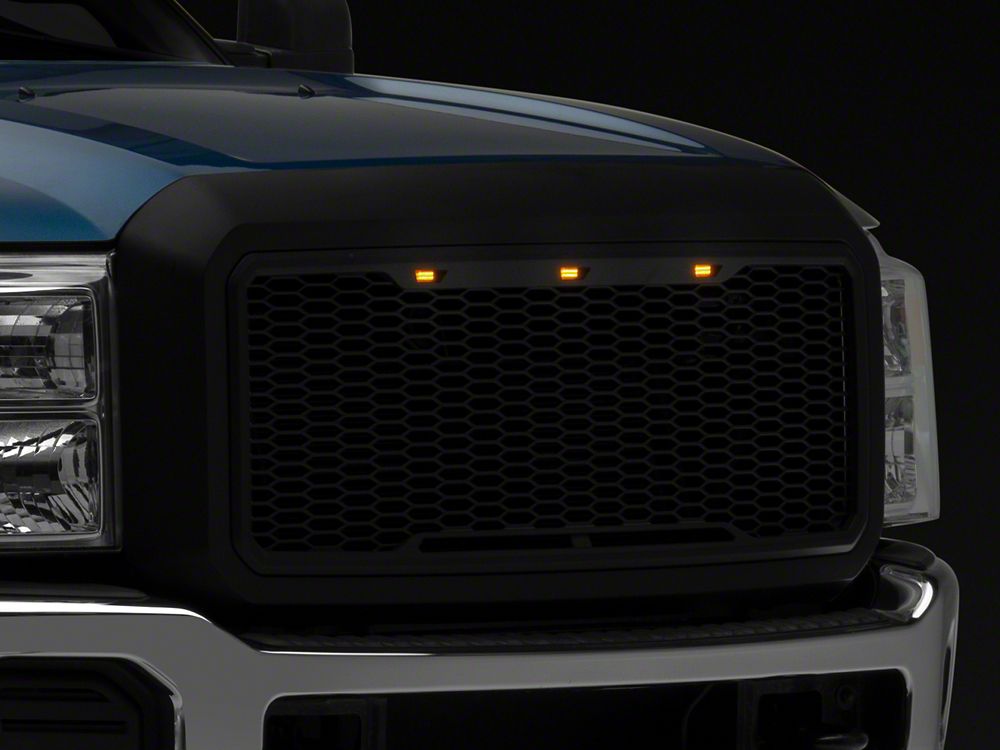RedRock Baja Upper Replacement Grille with LED; Matte Black (11-16 F-250 Super Duty)