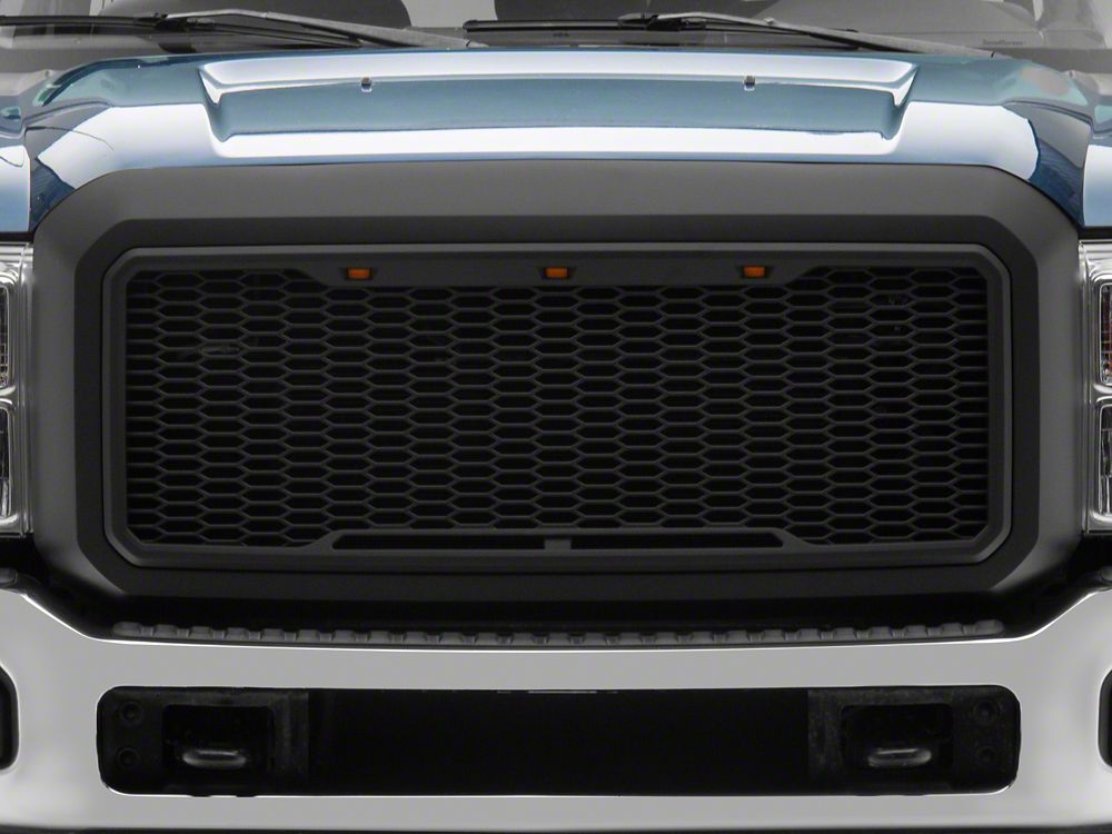 RedRock Baja Upper Replacement Grille with LED; Matte Black (11-16 F-250 Super Duty)