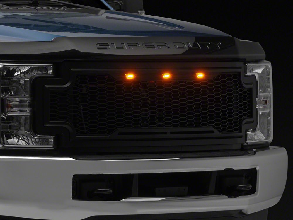 RedRock Baja Upper Replacement Grille with LED Lighting; Matte Black (17-19 F-250 Super Duty)
