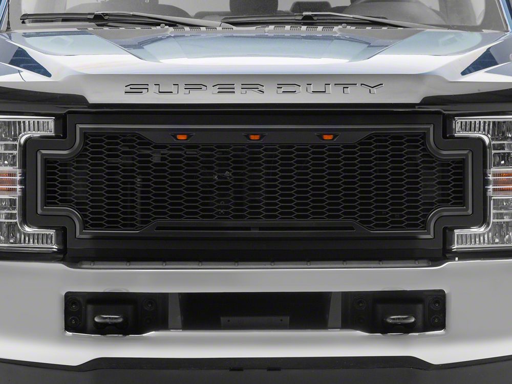 RedRock Baja Upper Replacement Grille with LED Lighting; Matte Black (17-19 F-250 Super Duty)