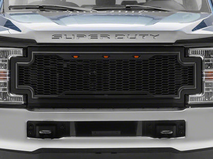 RedRock Baja Upper Replacement Grille with LED Lighting; Matte Black (17-19 F-250 Super Duty)
