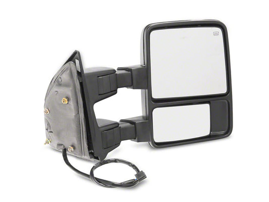 RedRock Powered Heated Towing Mirror with Amber LED Turn Signal; Black; Passenger Side (11-16 F-250 Super Duty)