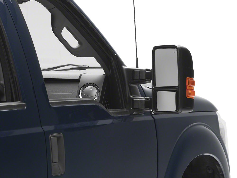 RedRock Powered Heated Towing Mirror with Amber LED Turn Signal; Black; Passenger Side (11-16 F-250 Super Duty)