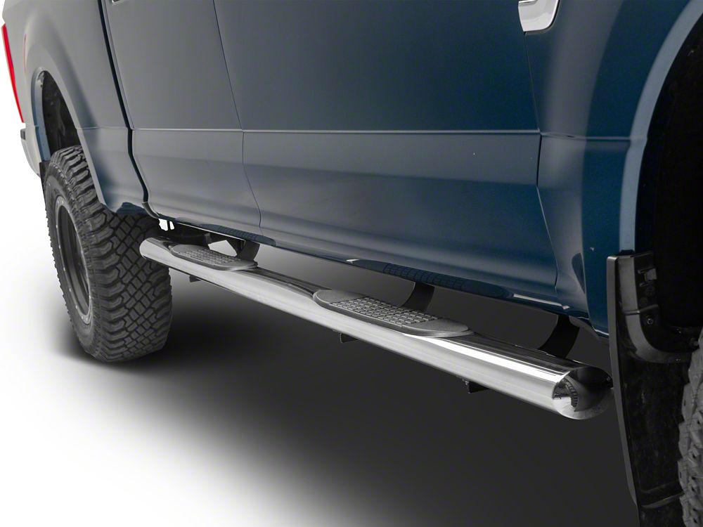 RedRock 4-Inch Oval Straight End Side Step Bars; Stainless Steel (17-25 F-250 Super Duty SuperCrew)