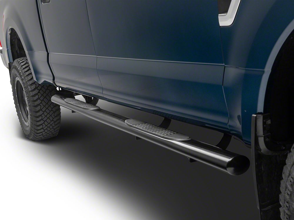 RedRock 4-Inch Oval Straight End Side Step Bars; Black (17-25 F-250 Super Duty SuperCrew)