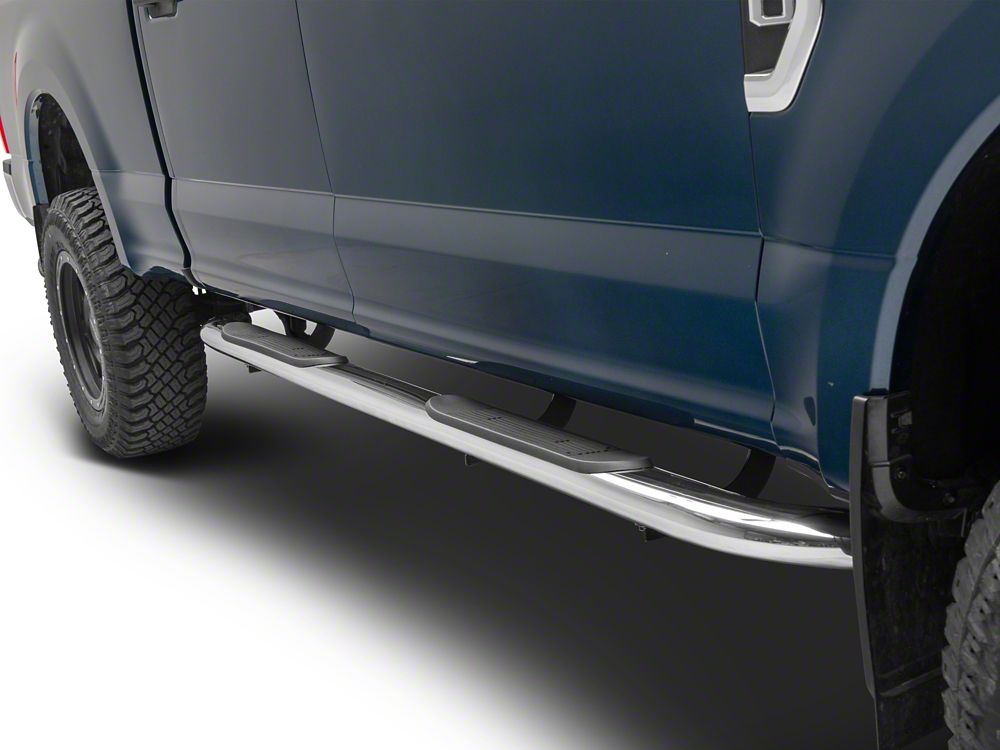 RedRock 4-Inch Oval Bent End Side Step Bars; Stainless Steel (17-25 F-250 Super Duty SuperCrew)