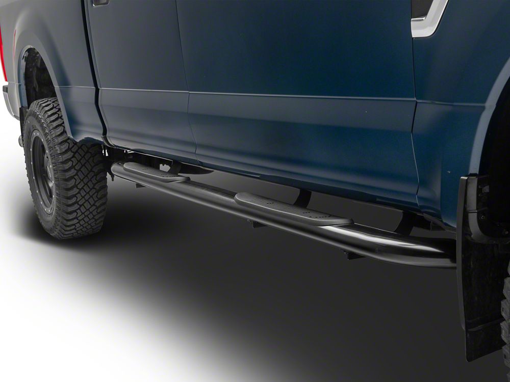 RedRock 4-Inch Oval Bent End Side Step Bars; Black (17-25 F-250 Super Duty SuperCrew)