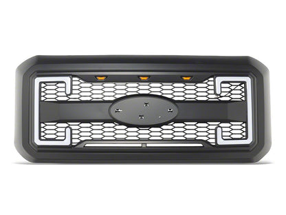 RedRock Upper Replacement Grille with LED DRL, Turn Signals and Emblem Holder (11-16 F-250 Super Duty)