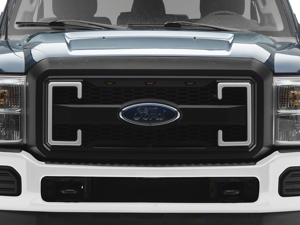 RedRock Upper Replacement Grille with LED DRL, Turn Signals and Emblem Holder (11-16 F-250 Super Duty)