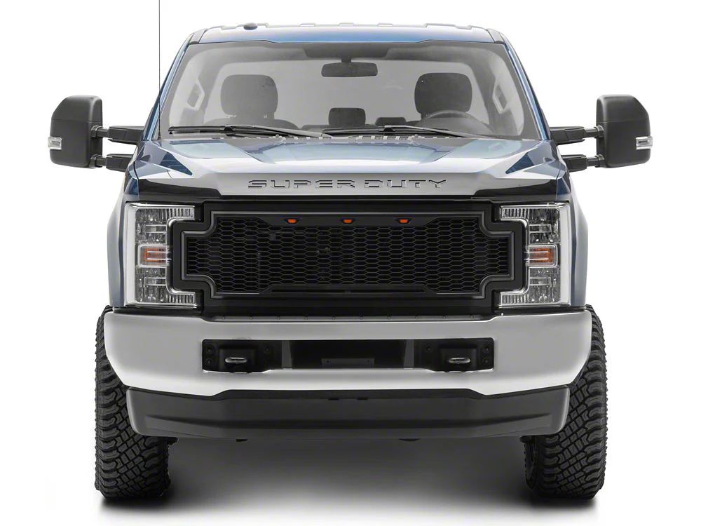 RedRock Baja Upper Replacement Grille with LED Lighting; Matte Black (17-19 F-350 Super Duty)