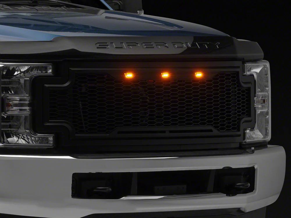 RedRock Baja Upper Replacement Grille with LED Lighting; Matte Black (17-19 F-250 Super Duty)