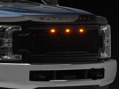 RedRock Baja Upper Replacement Grille with LED Lighting; Matte Black (17-19 F-350 Super Duty)