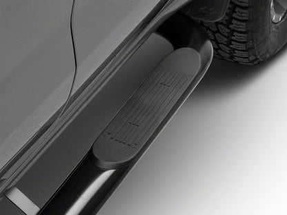 RedRock 4-Inch Oval Bent End Side Step Bars; Black (20-25 Sierra 3500 HD Crew Cab)