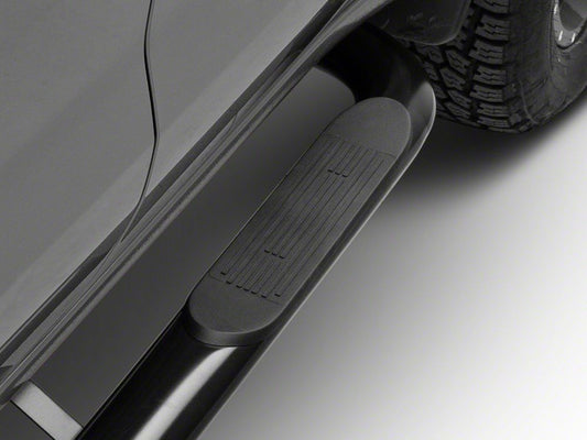RedRock 4-Inch Oval Bent End Side Step Bars; Black (20-25 Sierra 3500 HD Crew Cab)
