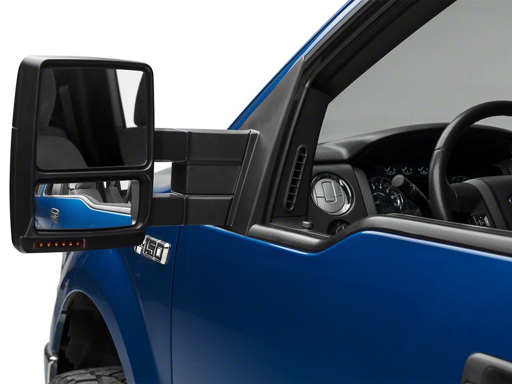 RedRock Power Adjust Heated Manual Foldaway Towing Mirrors with Puddle Lights and Turn Signals; Textured Black; Driver Side (07-12 F-150)