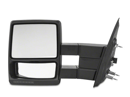RedRock Memory Power Adjust Heated Manual Foldaway Towing Mirrors with Puddle Lights and Turn Signals; Gloss Black; Driver Side (09-14 F-150)